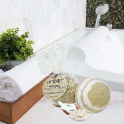 Heavenly Coconut Crème™ Hand- Wrapped Foaming Bath Bomb 5.29 Oz/150 G -Primally Pure Shop HCC Bath Bomb lifestyle images 800x800 30122.1556588259