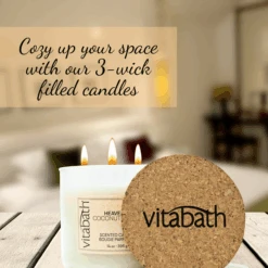 Heavenly Coconut Crème™ 3-wick Filled Candle 14 Oz/396g -Primally Pure Shop HCC Filled lit candle lifestyle 54717.1669052429